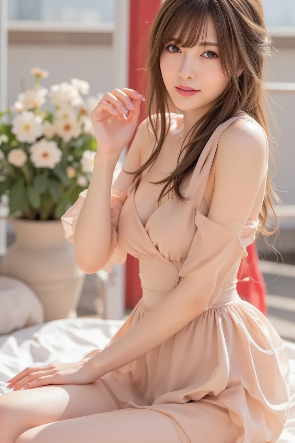 Best Quality, masutepiece, hight resolution, 1girl in,Sexy atmosphere,fullbody image,White Transparent Silk Dress,High-quality full-body images, Beautiful face, Hair Ornament, Smile, Closed mouth, Long hair, Beautiful face,Inserting a into the_Body, Tindall Effect,Photorealistic, two tone lighting,(High detailed skin:1.2), 8K UHD, Digital SLR, Soft lighting, High quality, Beautiful woman with a soft atmosphere,fullbody image,photograph, High resolution, high-detail,
