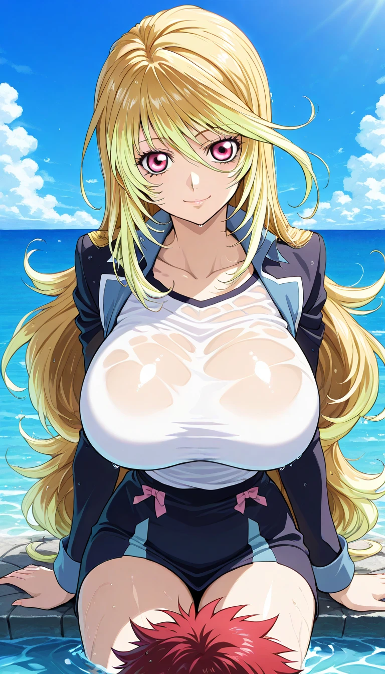 Cecilia Somak,,((Super big boobs)),Shiny,hair,naked,((alone)),((masterpiece)),((highest quality)),Perfect Anatomy,Slim waist,Perfect Image,8K Ultra HD,(Beautiful fine details:1.5),Highly detailed face,Are standing,(Upper Body:1.1),(Look ahead:1.1),Arms behind,Super detailed,Absurd,High resolution,Beach,Panting face,Nipples,
