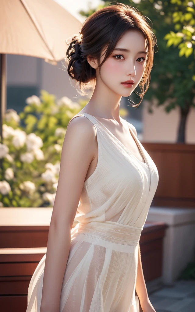Kasumi, brown eyes, (best quality, ultra-detailed), (realistic:1.37), beautiful and detailed face, ultra-realistic texture, delicate face, delicate body, red lipstick, bright colors. High definition, 8K. athletic body, cute smilling 