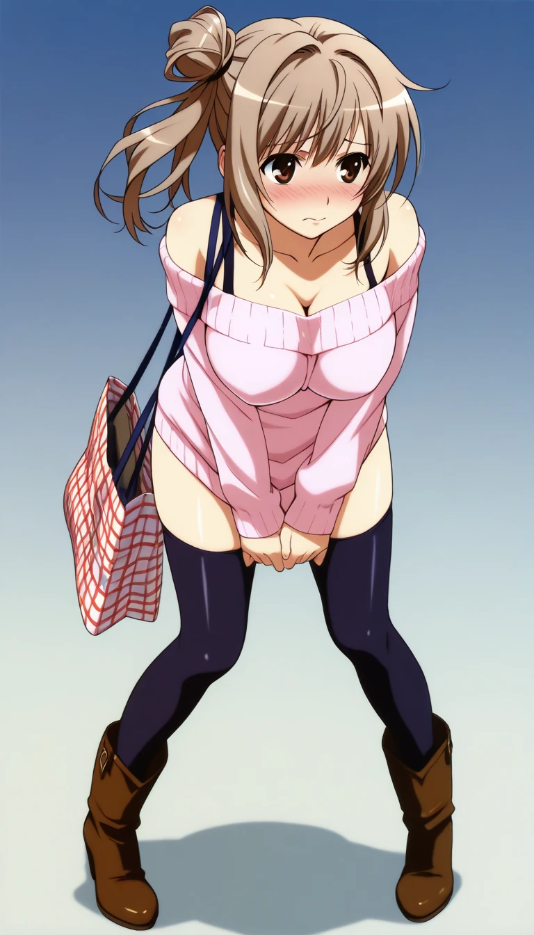 (drooping eyes, sleepy face, angle from below, realistic skin), (((straddle to hit her panties against the installed pipe-bollard on the ground))), open legs, thin blouse, long skirt, outside, sneakers,
