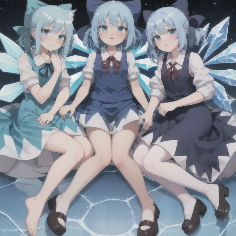Anime characters sitting in the rain,On his hand rested a butterfly glowing blue,