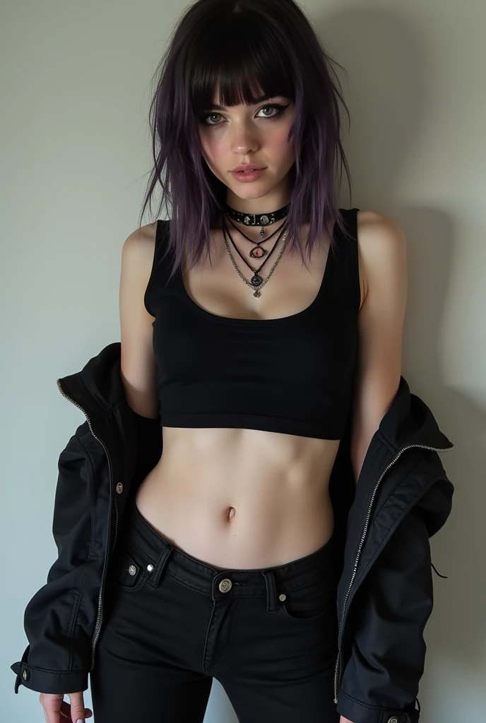 Painting of water, mud and thunderclouds, top quality, High resolution,(A frame made of chains and ruins),pretty girl、Small eyes、(Flat Chest), ((Odd colored hair,green,purple,yellow)), beautiful、、Tattered denim pants、Tattered black tank top、Circus、Collar with a large chain、Clown、Bold Pose