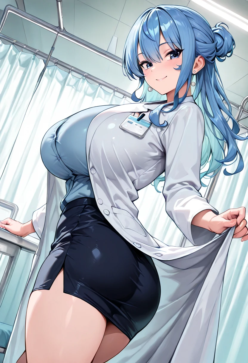 Aqua sexy, perfect face, Perfect eyes, sexy doctor uniform, big tits, bikini, crop top, hospital bed