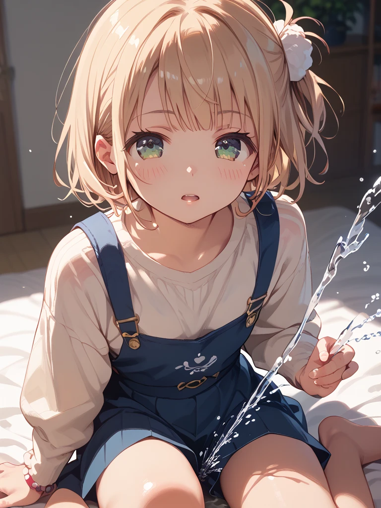 Heavy rain，(stormy atmosphere)，outdoors，highest quality, anime moe art style,Best Anime 8K Kona-chan Wallpaper，Pixiv contest winners，perfect anatomy, (Please draw a girl walking sleepily to school)，break, 1 girl, (13 years old:1.4)，high school student, (short hair), amount, (hair above one eye:1.9)，All limbs, full finger，medium breasts, between legs, small eyes，Precise blue eyes，hair clip, (sailor suit:1.5)，(school uniform:1.5) ，(wet clothes:1.5)，(skirt)，On the way to school，break，Super detailed,High resolution，super dense skin，professional lighting，8K eye details，(cute illustration:1.2)，blonde hair，(wet hair:1.4)，(bra visible through clothes:1.3)，No expression，(hair above one eye:1.2)，(Bawl)，(Embarrassed)，(steepled fingers)，(squatting)，(looking away), (half open mouth)，(white pants)