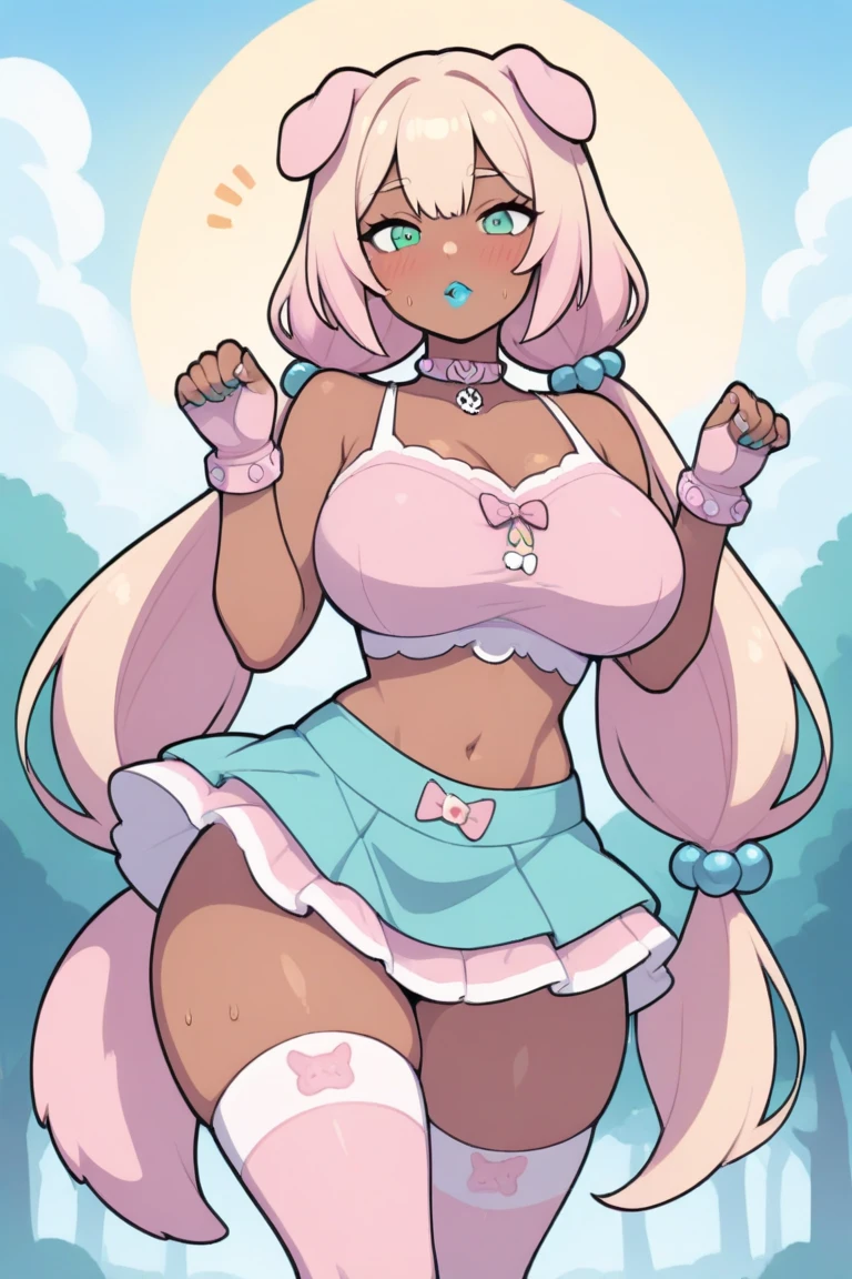 (masterpiece, best quality:1.2), 1girl, solo,standing,
by by buta99, by chelodoy, by spikedmauler, by cervina7, solo, female, standing, looking at viewer, ((hair, snout), lips, eyelashes, eyeliner, big breasts, cleavage, pink eyes, sexy, long light brown hair, long wavy hair, skinny, canine, pink, kawaii, small waist, huge thighs, milf body , big eyes, pink clothes, phair ,kawaii, super kawaii, big hips, kawaii outfit, sexy, nsfw, pink, pink theme, huge , showing, huge thighs, huge hips, shiny, skinny waist, mini skirt, shiny skin, glowy skin, huge curls, bangs, kawaii girl, sexy clothes, wet, colorful hair clips, blush, dominant women, milf, thick, tan skin, d