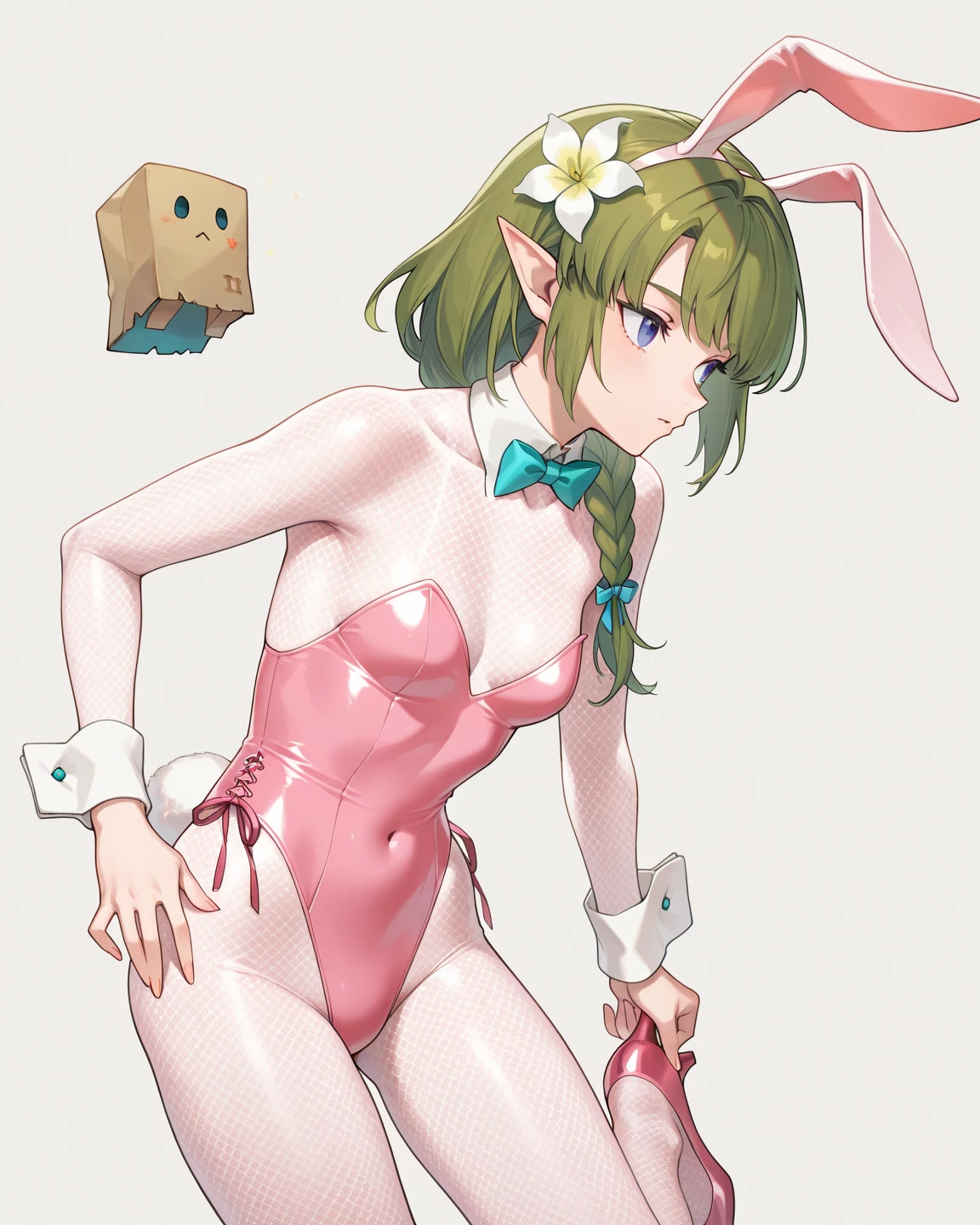 score_9, score_8_up, source_アニメ,kiwi-default,very big breasts,((1girl)),shiny skin,Micro Bikini,front view,Areola,High leg,Sunburn,Fishnet tights,High heels,Bunny Suit,gloves,latex,Young,Lewd,back view,