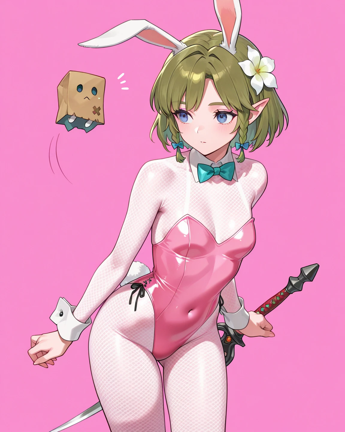 1 person、youth、frog man,　slender、masterpiece、highest quality、Exposed light pink lace underwear、Bra with ribbon、Knee-high socks、garter belt、smile、Nightclub、Embarrassed face、dancing、peace sign、Side view、Ass
