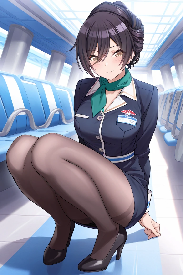 (1 person、alone:1.1), Beautiful woman, Anatomically perfect body, thin、(stewardess、Cabin attendant), (Japan Aviation Uniforms、Jacket、Pencil Skirt:1.1)、(Looking down:1.2), (Detailed panties)、20-year-old、(Highest quality)、Black Hair, (Half Up:1.1), Inside the plane、(8K, High resolution)、(shy:1.4)、Mid-chest, thin脚、Small Ass、(vapor:1.1), (Embarrassing:1.3), sit、(Put your knees on your chest、Bend your knees), High heels、Sad face