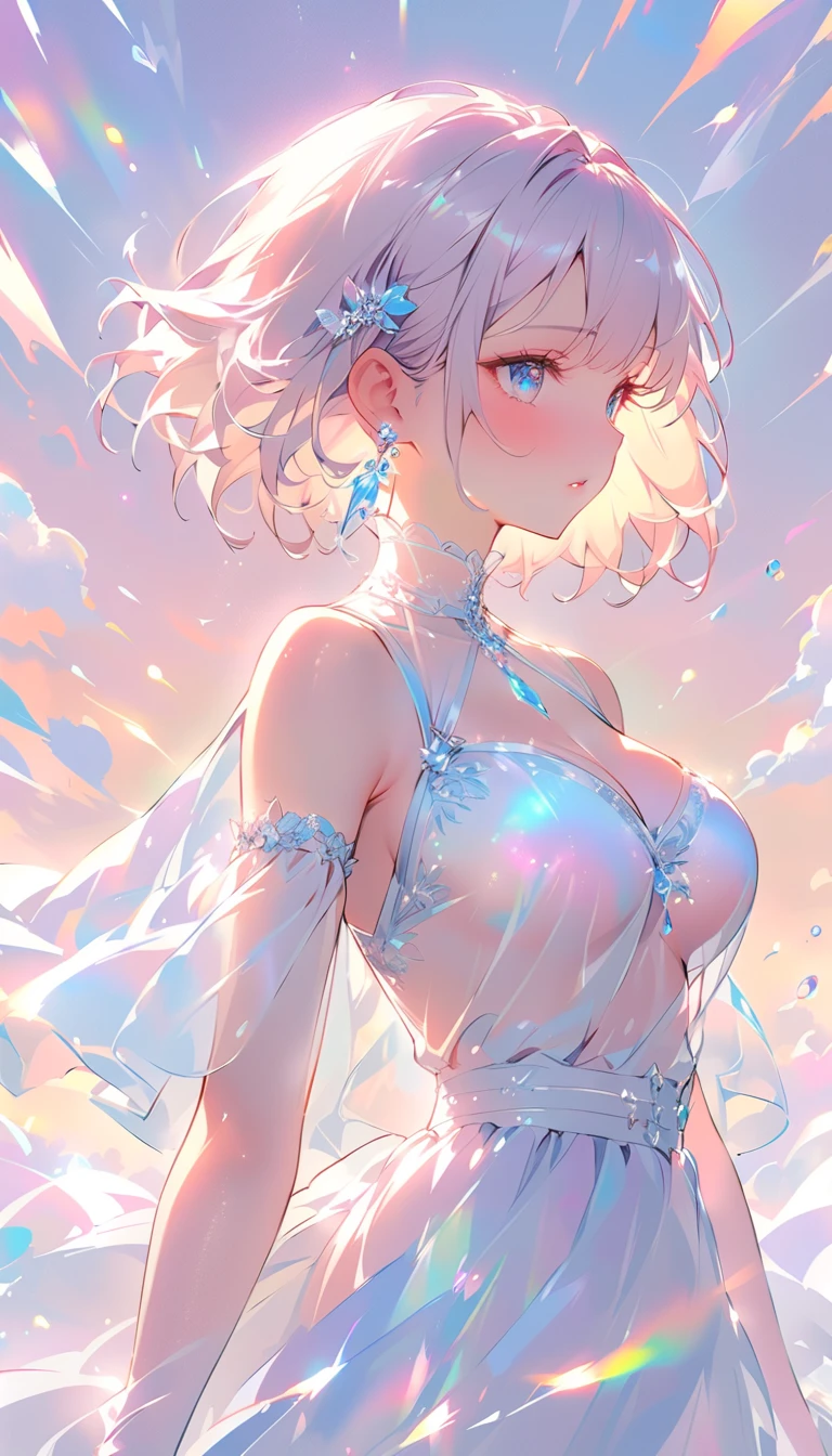 the same,
Depicts only one woman,
Golden Hair,Wet hair texture,Water dripping from hair,
(Short Hair.05),Ashime,straight,
((Black Rose))Hair Accessories,Purple Necklace,
Natural skin texture,Big boobs,Narrow waist,Bring both arms together,
((((White one piece dress)))),
White scarf,
(((White transparent jacket))),
Golden crown,
Neuschwanstein Castle,Garden of Roses,stand up,
11:30 PM,wood々,darkness,Starry Sky,moonlight,constellation,shooting star,
Slightly larger breasts,expression(anger),Hall々and attitude,White teeth,Closed Mouth,Narrow your eyes halfway,
blush,From the side,Sexy pose,upright posture,tears,
Natural depiction,
Beautiful depiction,
Shiny eyes,
Healthy Body,
Natural hairstyle,
Natural body contours,
Natural facial contours,
(Five fingers)A clear depiction of,Symmetrical fingers,
Two arms,Two legs,
Sharp eyelid depiction,
Symmetrical eyes,Symmetrical eyes,
Keep the subject in the center,Expand the upper body,
Beautiful image quality,
Delicate shades,
4K,Very detailed,
Delicate light adjustment,
Delicate contour drawing,