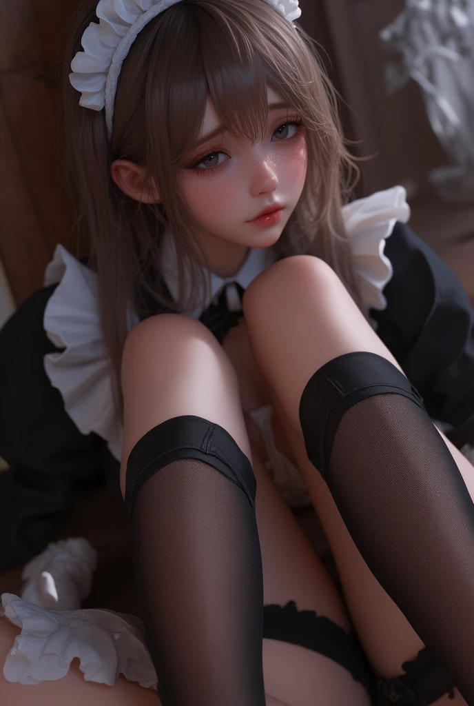 pupils，wearing white pantyhose，on top of the bed，is shy