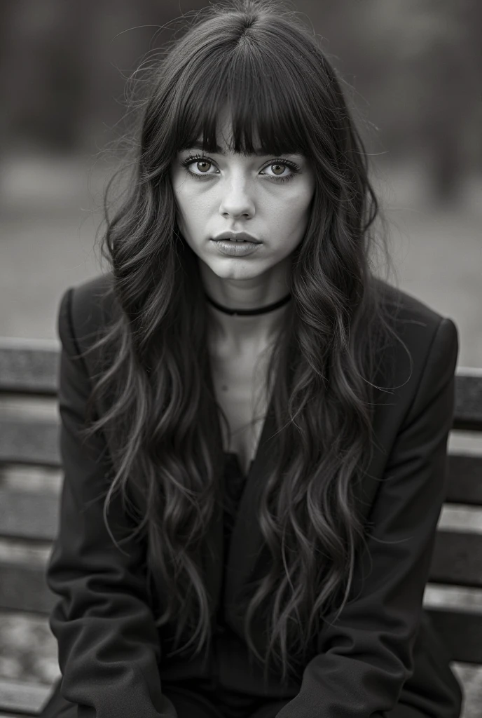 ((Woman)), Depressed, ((Curly Long Hair)), Drunk, Sad, Goth, Submissive, Bar, Night, HD, High Resolution, 4K