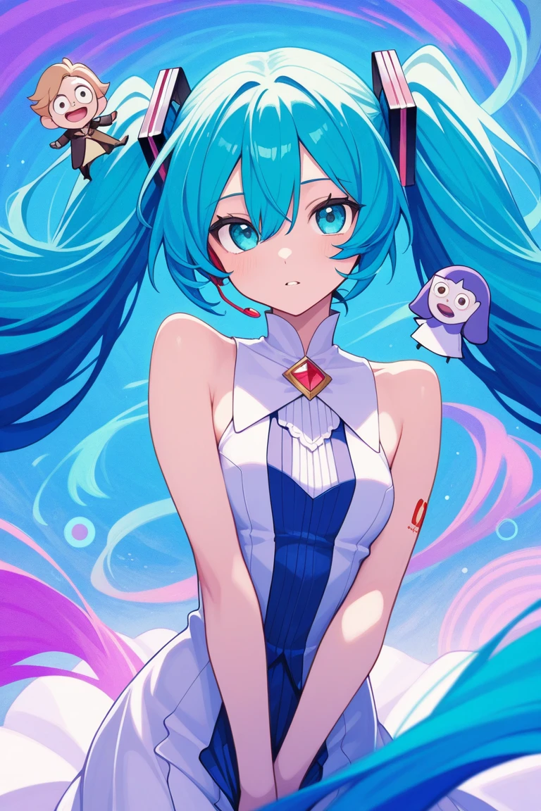 Sistermon Ciel,1girl,solo,blue hair,long hair,dress,very long hair,white dress,one eye covered,long sleeves,small breasts,STANCE,cherry blossoms,star \(sky\),hands on hips,<lora:ï¼äººç© 修女å
½å¤©èï¼Sistermon Ciel:1>,, (masterpiece), (best quality), HDR, intricate detail,