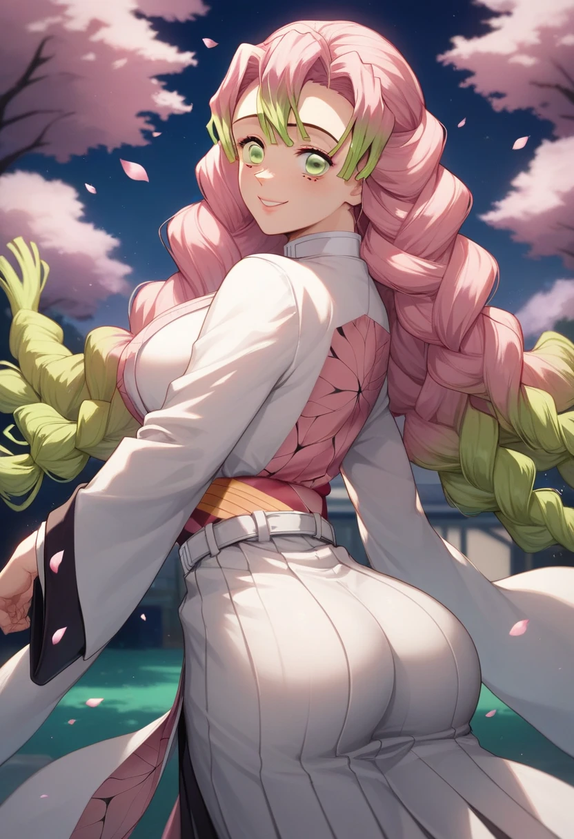 (Masterpiece artwork, best qualityer), gorgeous, ass, from behind, looking at the viewer, 1girl, Mitsuri Kanroji, dazzling, tomando banho, , ssmile, Kale, Kale,
