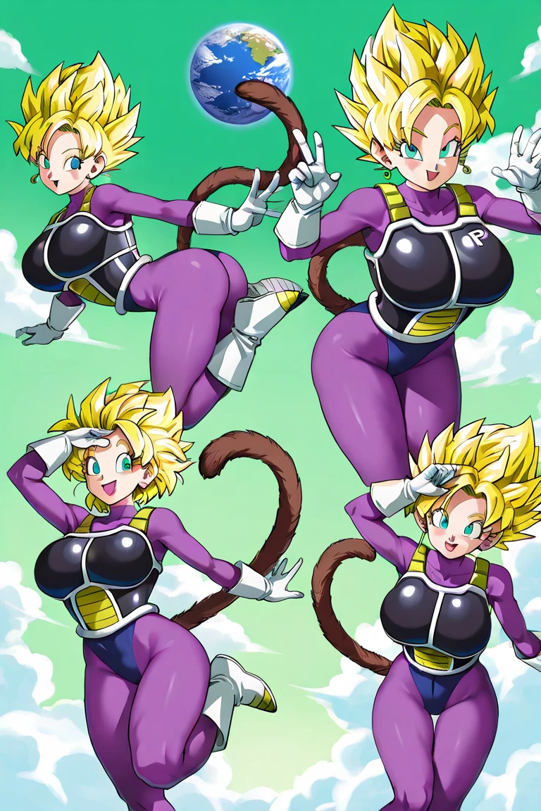 Marle Barrock, 1mulher, sozinha, {((foto de corpo inteiro, flat feet, corpo reto, Estilo anime de Dragon Ball)), sorriso louco, cabelos espetados, cabelo alto, Diamante gradiente amarelo da cor do cabelo, blonde hair, Estilo SSJ2, super saiyajin, super Sayajin 2, Estilo anime de Dragon Ball, alto detalhe, anime
