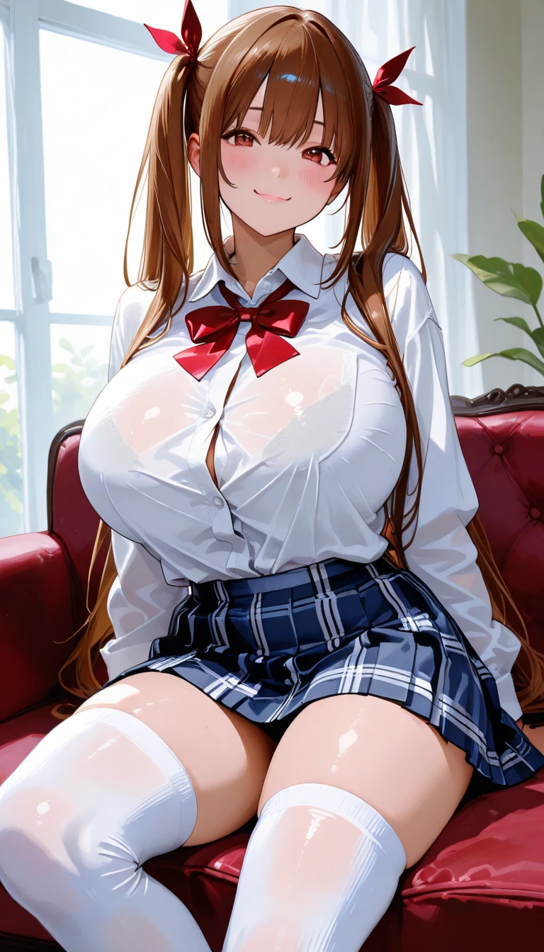 (masterpiece:1.5、Highest quality), (Realistic, photoRealistic:1.4), Beautiful illustrations, (Natural Side Lighting, Cinema Lighting), Browsing Caution, 
View your viewers, Cowboy Shot, Front view:0.6, 1 Girl, Japanese, high school girl, Perfect Face, Cute and symmetrical face, Shiny skin, 
(Long Hair:1.8, Straight hair:1.7, blonde), Asymmetrical bangs, Purple eyes, (Huge breasts、Thick thighs), 
Beautiful Hair, Beautiful Face, Beautiful details, Beautiful clavicle, Beautiful body, Beautiful breasts, Beautiful thighs, Beautiful feet, Beautiful fingers, 
((Light blue collared see-through shirt, Very good、Navy pleated mini skirt, socks, To the Navy, Light brown cardigan, Knee socks)), Pink Panties, 
(Beautiful views), evening, train、満員train、curtain, walking, Place your hands between your legs, vibrator in Knee socks, (Cute Smile, Upward glance), My crotch is wet too)),, Wicked Smile, Ahegao, blush, Sweat gushes out, Open your mouth, Eyes Wide Open, Drooling, Sticking out tongue,,Squat，Spread your legs in an M shape、Spreading semen all over the body、Cum on face、Spread your legs、Spread your legs、満員train、Penis near the mouth 、Blowjob、Blowjob、