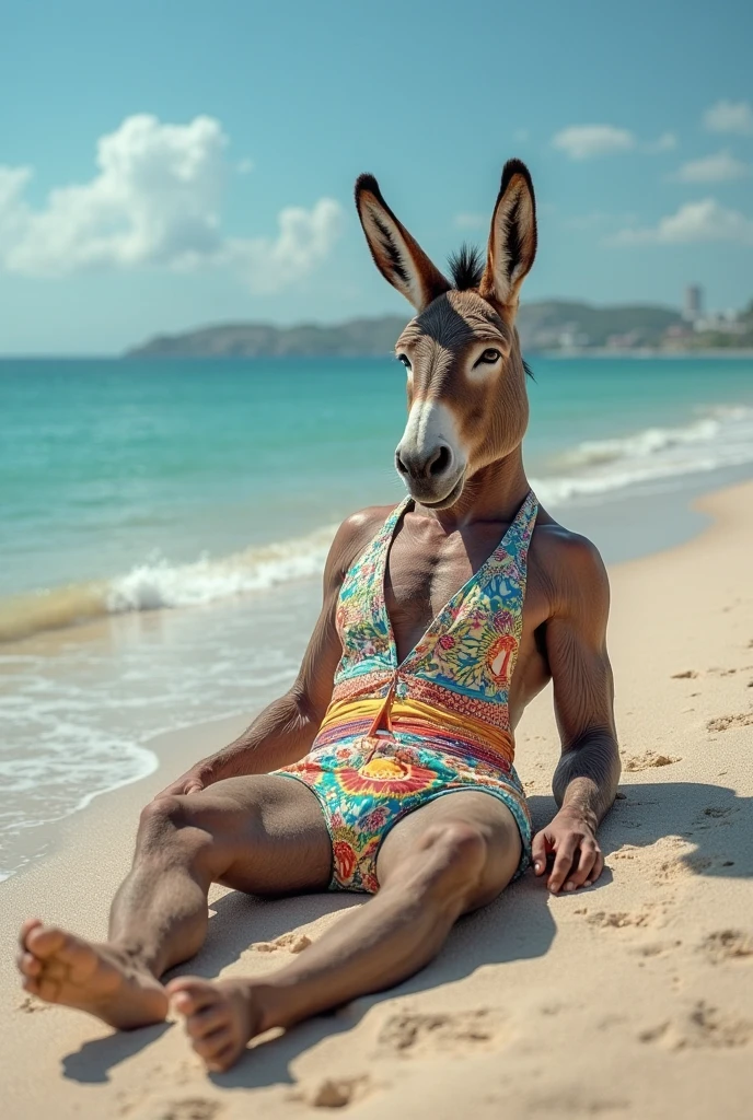 -- male furry lynx with red spiked penis, full body, standing on a deserted beach