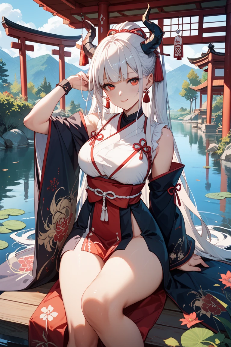 masterpiece、best、Hi-Res、1 female、silber hair、Whip whip、fullnude、side poneyTail、Shorthair、The tattoo, Chest Tattoo, Ivy tattoo、arm tatoo、:tattoos on the legs、3、Armpit hair 3、Paragraph 3、belly button piercing、pierced nipple、Tongue piercing、 East Asian Architecture 、cherry trees, full body Esbian,natta