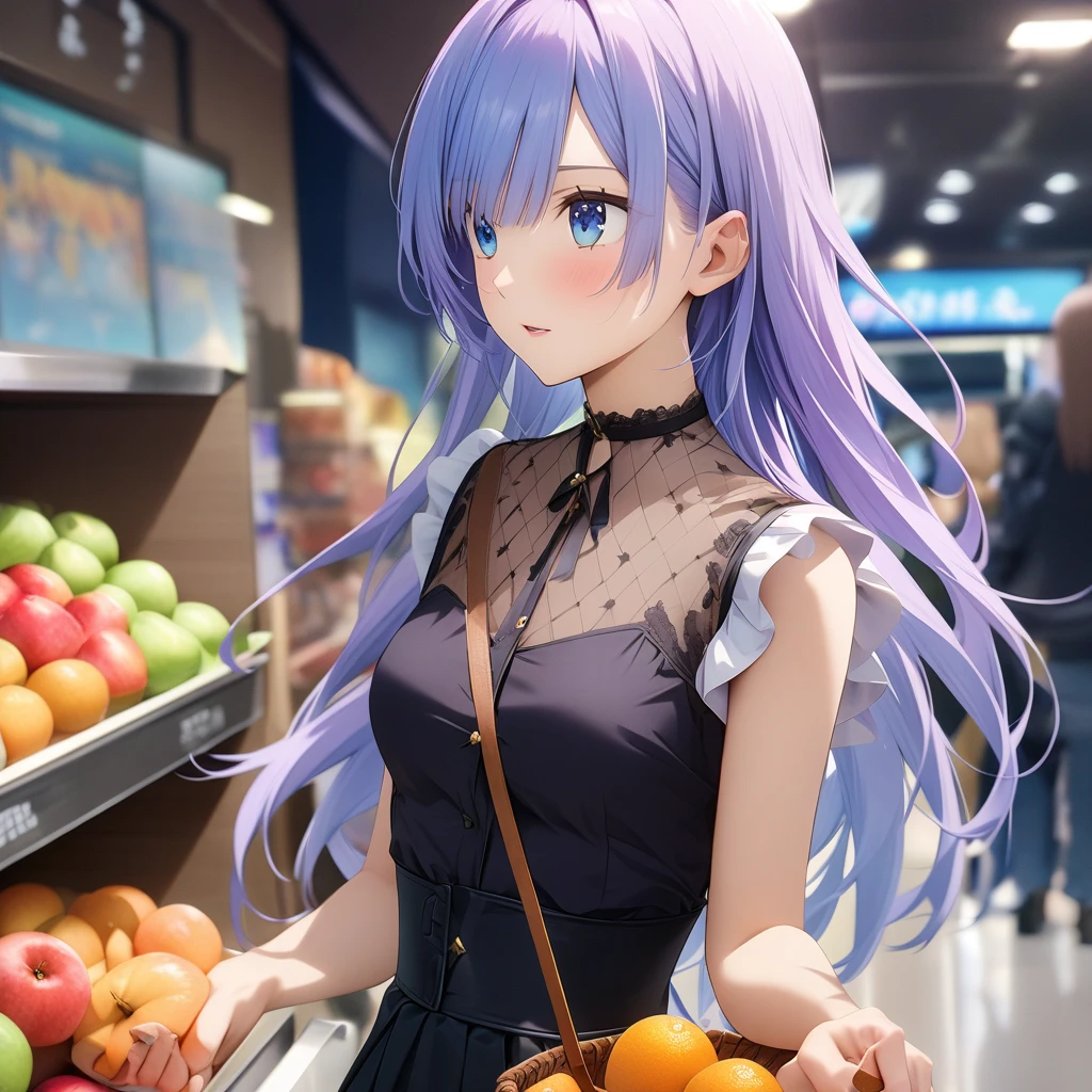 Highest quality、super high quality、16K, Delicious breasts、Facial expressions are random、The place is a convenience store、 Her hair color is purple、The pose is speaking、The distance is random、Angles are random、Small face、Very delicate facial expressions、Delicate eye depiction、Highly detailed hair、Erotic、18-year-old female、Glowing Skin、Soft Skin、The only sexy Japanese woman、The clothes are random convenience store clerks、2 women、