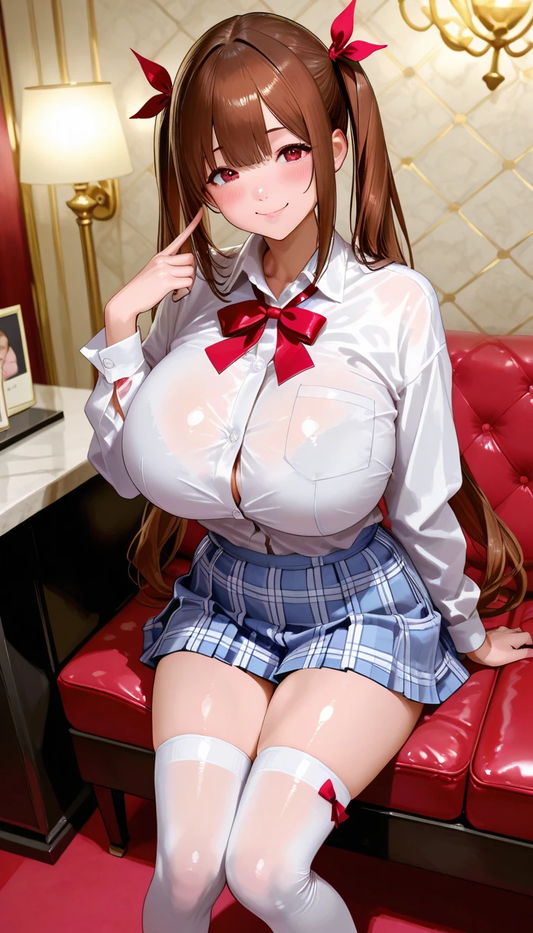 masterpiece, best quality, ultra high res, ultra-detailed, inside a luxurious wood bedroom, night, candles illumination, 1 student girl, slut, (brown hair: 1.3), (brown eyes: 1.3), (twintails with long bangs hairstyle: 1.4), (red nail: 1.3), (black eyeliner: 1.3), (hairy pubic hair: 1.3), (giant tits and giant cleavage: 1.6), (white unbuttoned shirt: 1.4), (blue pleated micro miniskirt: 1.4), (red tie: 1.4), (black lace-trimmed tights: 1.4), (cleavage exposed: 1.4), (Hard and erected Nipples: 1.4) sweating, (an old man is kissing her while fucking her pussy and impregnate her with lots of cum: 1.5)