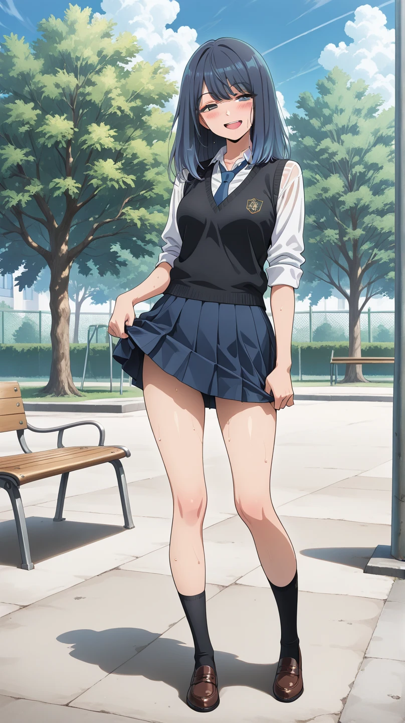 blazer、Go、Pencil Skirt、alone,Sit on the stairs、Ultra mini skirt、Lace panties、Daytime、Spread your legs