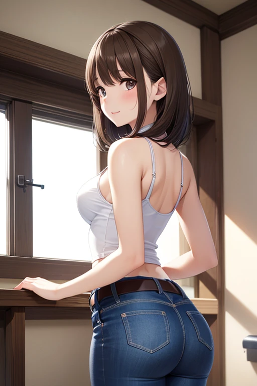 (Get on all fours with your ass facing me、looked back:1.5)、(8k, RAW Photos, Highest quality, masterpiece: 1.2), Very detailed, Super Resolution, (Genuine, Genuine photos: 1.37), Portraiture, High-quality RAW color photos, Professional photos, Very detailedで美new, Very detailed, 8k壁紙, Amazing details, Large file size, Official Art, Very detailed CG Unity 8k壁紙, Very detailed beautiful girls, Very detailed facesHighly detailed eyes, Very fine skin, Very detailed fingers, Very small nose, Very detailed detailed mouth, Perfect Anatomy, Detailed Background, High Quality Clothing,20th Generation, cute girl, Genuineistic body, White skin, Glowing Skin, (Blunt bangs: 1.2), smile, cute, like々new, cute face, Genuineistic face, Delicate eyes, Saggy eyes, Earrings, necklace、Looking into the camera, Dynamic Lighting, C cup breasts,Small breasts、(Gorgeous nightclub background1.2)、(Dynamic Sexy Pose 2)、(Gorgeous Theme 2)、(With cleavage 2)、Touch your buttocks with both hands)、(((Sheer white shirt、、Short denim pants、Seduce me sexually、16 years old)))、Nipples
