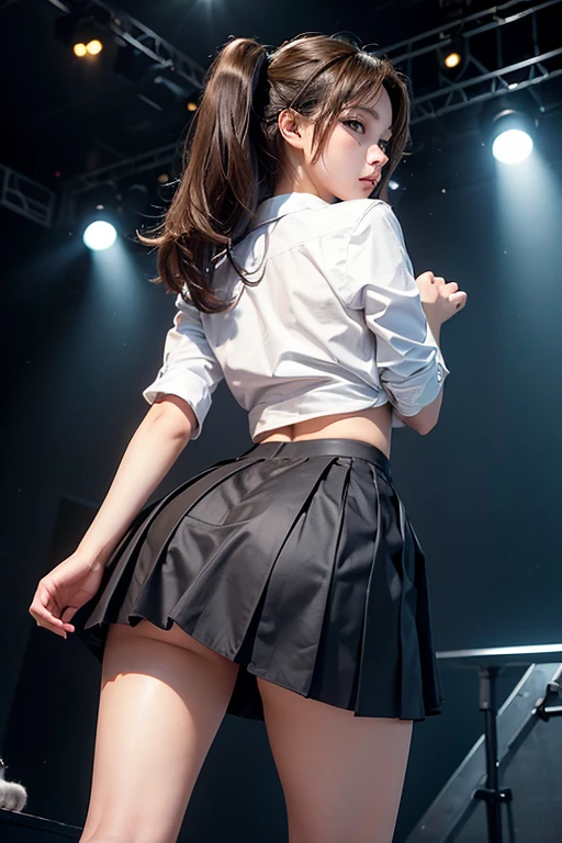 masterpiece,ultra detailed,(from behind,backshot, brown skirt,white shirt,:1.3),(pubic hair,pussy-baring:1.3),wetty pussy,upskirt,look at viewer,black hair,27 years old,(tareme:1.2),(curvy mature female:1.3),adult beautiful oval face,sweaty,beautiful,,(at nightclub,danceclub,purple dark light:1.3),(happy smile),,(spreading legs:1.3),ass grab,(thick thighs:1.2),