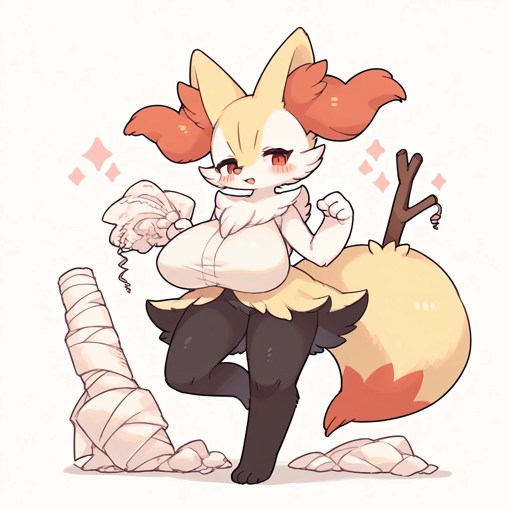 score_9, score_7_up, furry, 1girl, solo, sylveon, large breasts, thighs, black shirt, crop top, black skirt, pleated skirt, from below, underboob, looking at viewer