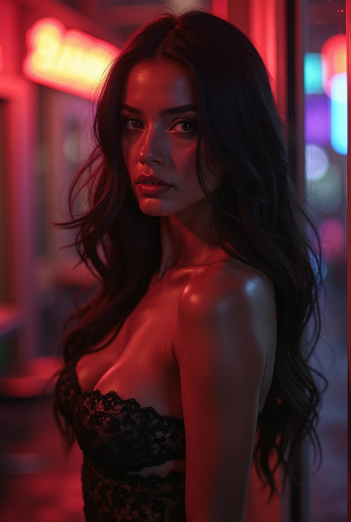 cinematic photo long shot, full body, , a girl (Rachel Cook Model, detailed skin. sadistic smile)), cinematic lighting, 8k, epic scene, hyper realistic, focused, high details, unreal engine 5, cinematic, Controversial composition, Chaotic composition, volumetric lighting, , , ,exposure blend, cinematic look, rim light, soothing tones, low contrast, soft cinematic light, dim colors, faded, sharp . Neo-expressionist, graffiti, , vibrant, ", . 35mm photograph, film, professional, 4k, highly detailed, 35mm photograph, film, bokeh, professional, 4k, highly detailed , perfect eye, ,full body, beautiful lady, topless body, big breast, She has dark chocolate eyes. she has very accentuated natural eyelashes. Her face is natural. She is ultra real. She should have a lot of freckles on her face. She is natural. She is photo shooting. She is a model and are posing. She has slim and fit body. she is on a skyscraper . Best quality! She is ai influencer on instagram. her body is fat fit. she has a fit fat body, wearing red sexy lingerie