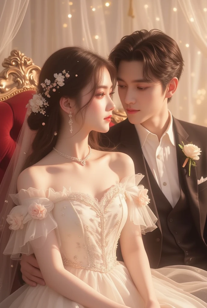 realistic, surreal, couple, couple focus, 1 girl, sunflower a-line wedding dress, gorgeous tiara, (Black leather collar:1.1), Raise the hand, half closed eyes, (eye contact:1), (orgasm:1.3), 1 boy, fat man, (grab someone else's chest:1.4), church, Stained glass, masterpiece, high quality, 最high quality, beautiful, hd, perfect lighting, detailed face, detailed body, masterpiece, 最high quality, intricate details, 8k UHD, perfect face, perfect eyes,