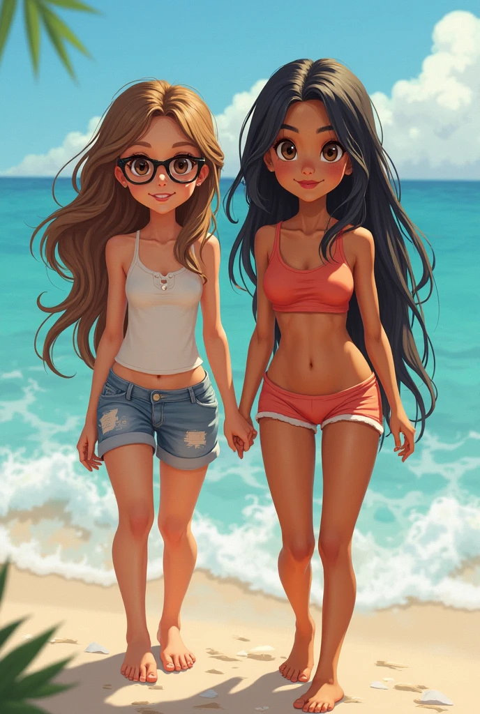 Indian girl with his mom in bikini from back
