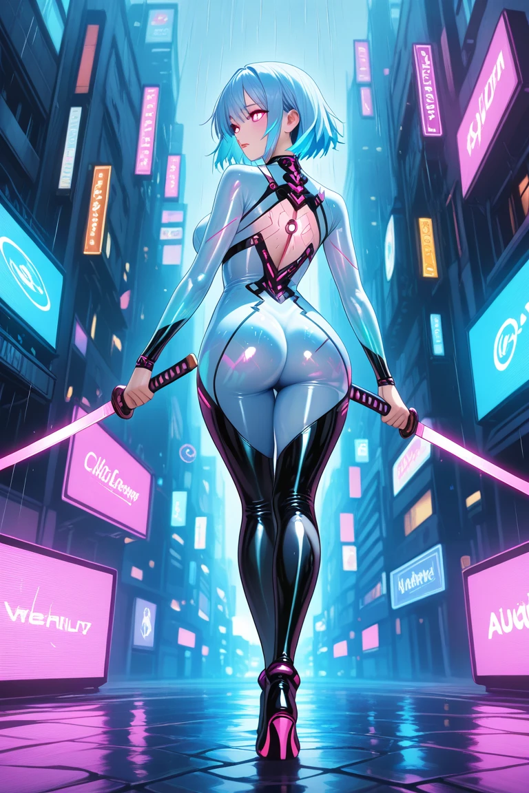 A very thin girl with big breast naked (show full body) a monster holding girl hand and sticks to wall and putting a purple rod in between her legs