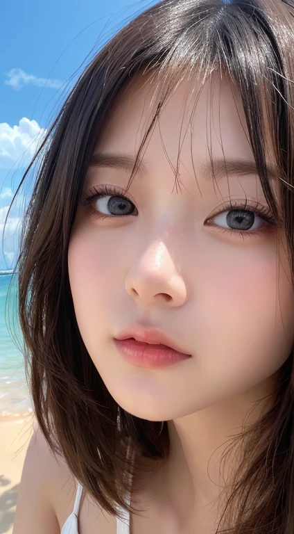 ((Best quality, 8k, Masterpiece :1.3)), A pretty 1woman with perfect figure :1.4, Slender abs :1.3, ((light brown hair, realistic big breasts :1.2)), (wearing flower micro bikini:1.5), (Lying on hammock, Hammock, At the beach:1.2), Highly detailed face and skin texture, Detailed eyes, Double eyelid. With same face . With bikini .