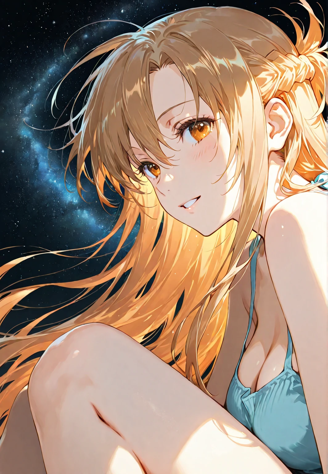 Eva Shikinami Asuka Langley Whole person Blonde long twin tails luxury bikini Milky Way Galaxy Royal Road 12 Seiza