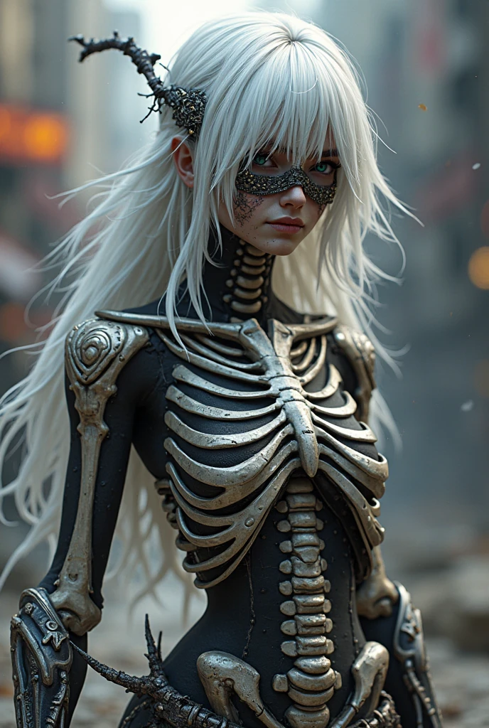 Bones anime woman,skeleton woman,woman made from white bones and skull,high resolution, 8k,looking at the viewer, ultrasharp, masterpiece, only 1 girl,she stands in the center of the screen,looking at you,