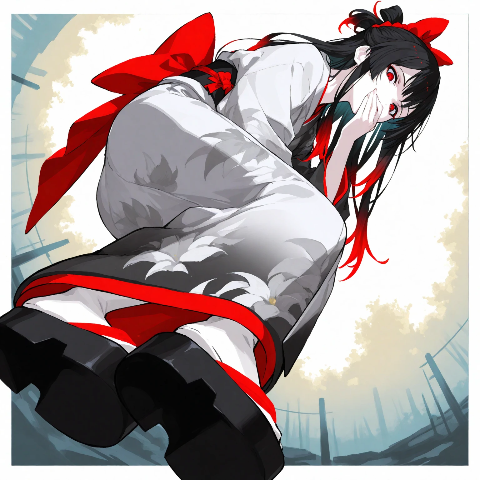 female nurse, torn nurse set, kidnapped, crying, perfect body shape, no underwear, mask on, kneeling on the ground, begging