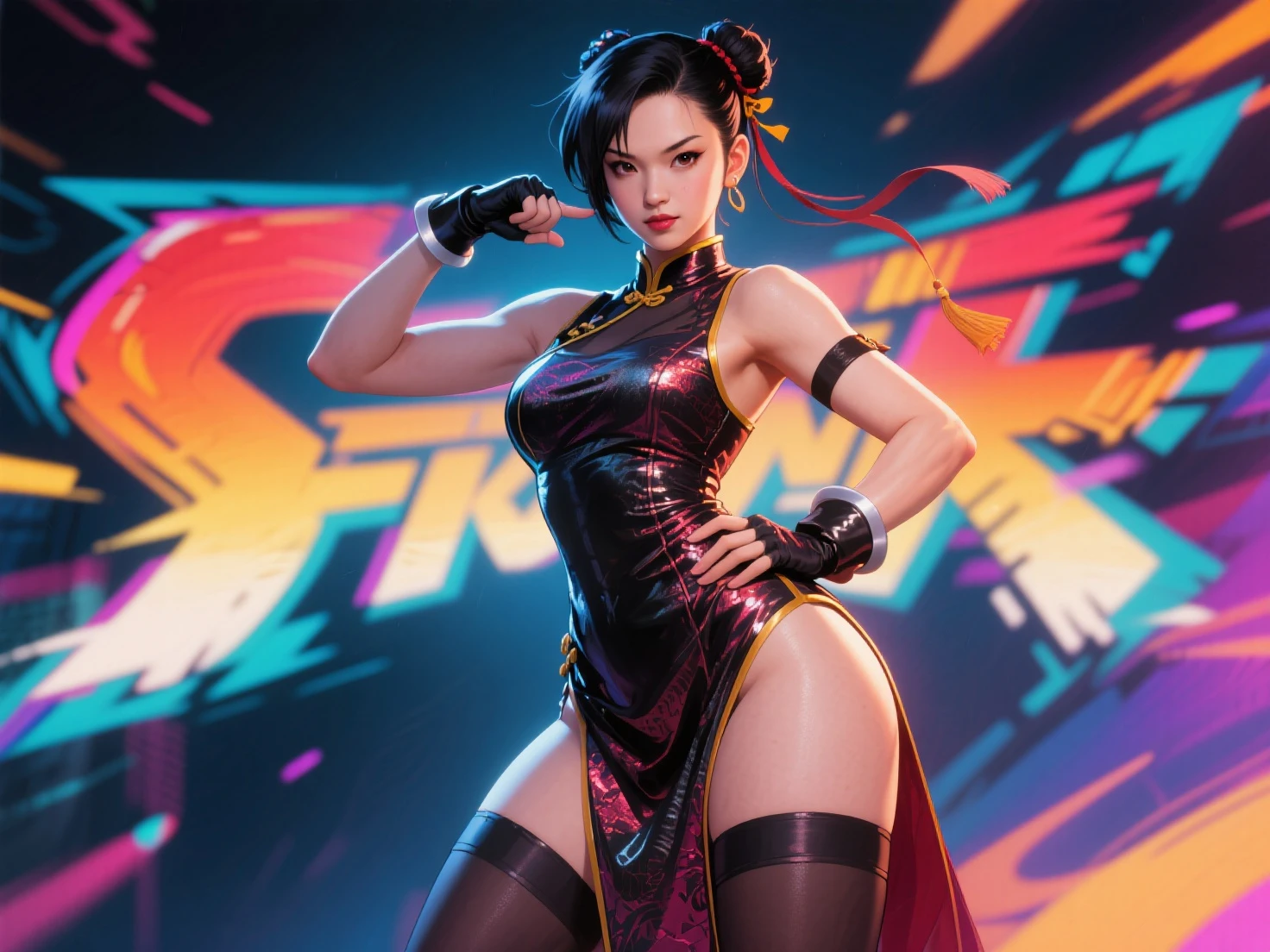 Shun lee posing for photo, like a shunlee street fighter game, cosplay, beautiful woman, masterpiece, 8k wallpaper --auto