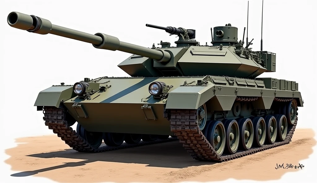 A hyper-realistic image of a military tank designed with the body shape of a Dodge Challenger. The vehicle combines the sleek, muscular lines of the Challenger with the rugged, armored features of a tank. The front of the vehicle features the iconic Challenger grille and headlights, seamlessly integrated with thick armor plating. The body has a low, wide profile, with heavy-duty tracks replacing the wheels. The tank is equipped with a large turret and cannon on top, and additional military hardware such as machine guns and reactive armor. The vehicle is painted in a matte camouflage pattern, blending urban and desert tones, and is depicted in a realistic military setting, such as a dusty battlefield or a military base. The overall look is powerful and intimidating, merging the aggressive styling of a muscle car with the formidable presence of a military tank
