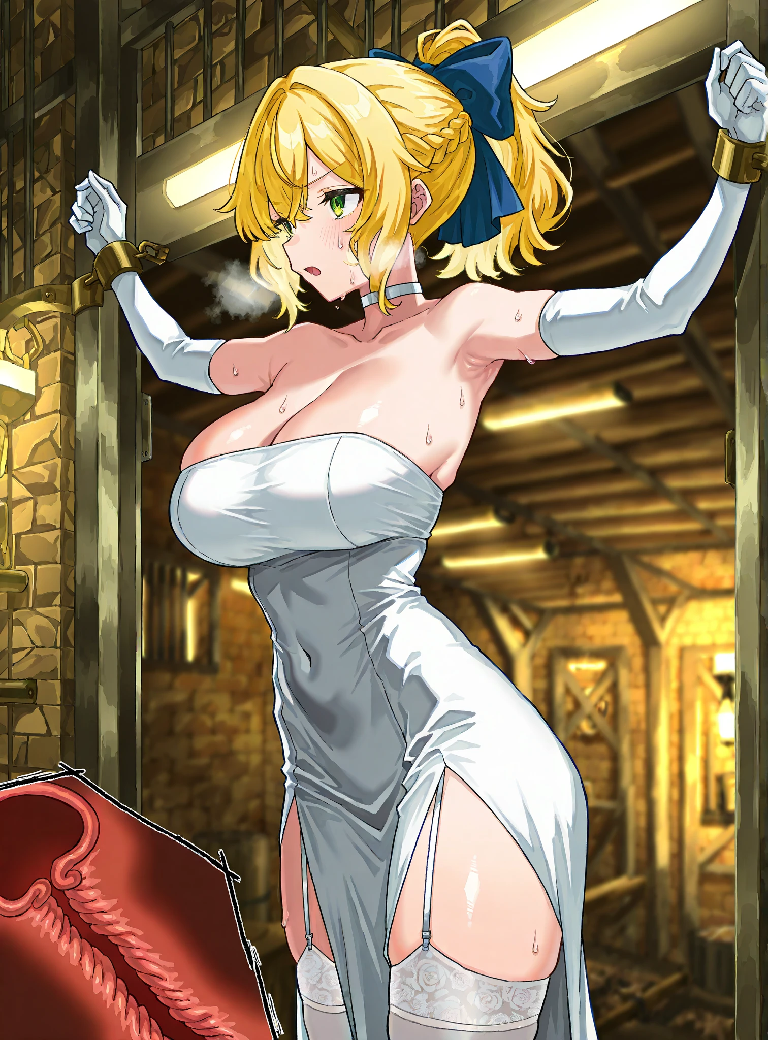 Sexy girl wearing (big diaper), ((bowsette)), busty, (big breasts), wide hips, ((latex)), stockings, fishnets, (corset), (hypnotic), ((magical)), (blushing), (confident) pleasure, (orgasmic), colorful, magic pirate ship, ((magic fog)), ((mommydom)), ((inflatable)), ((pirate))