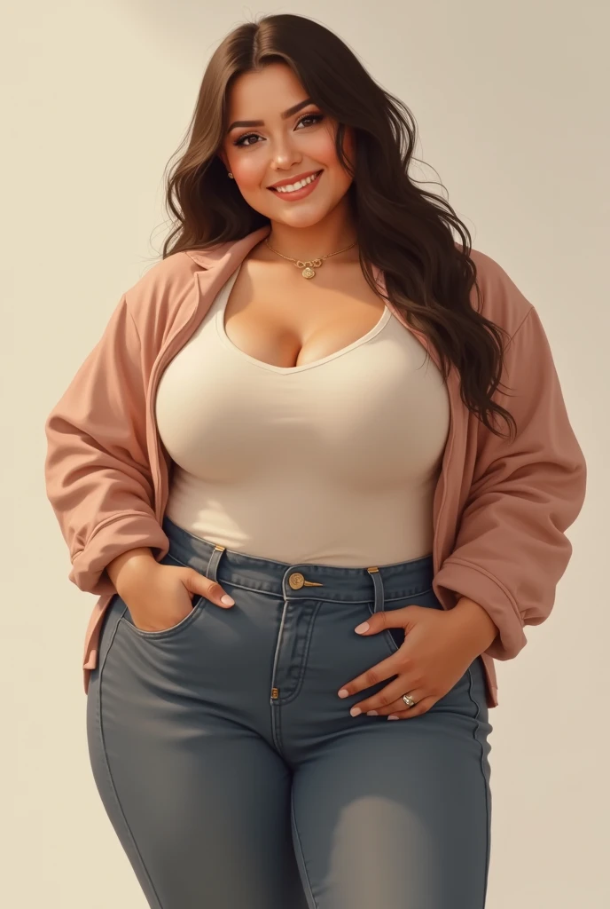 Button up shirt, curvy body, cleavage