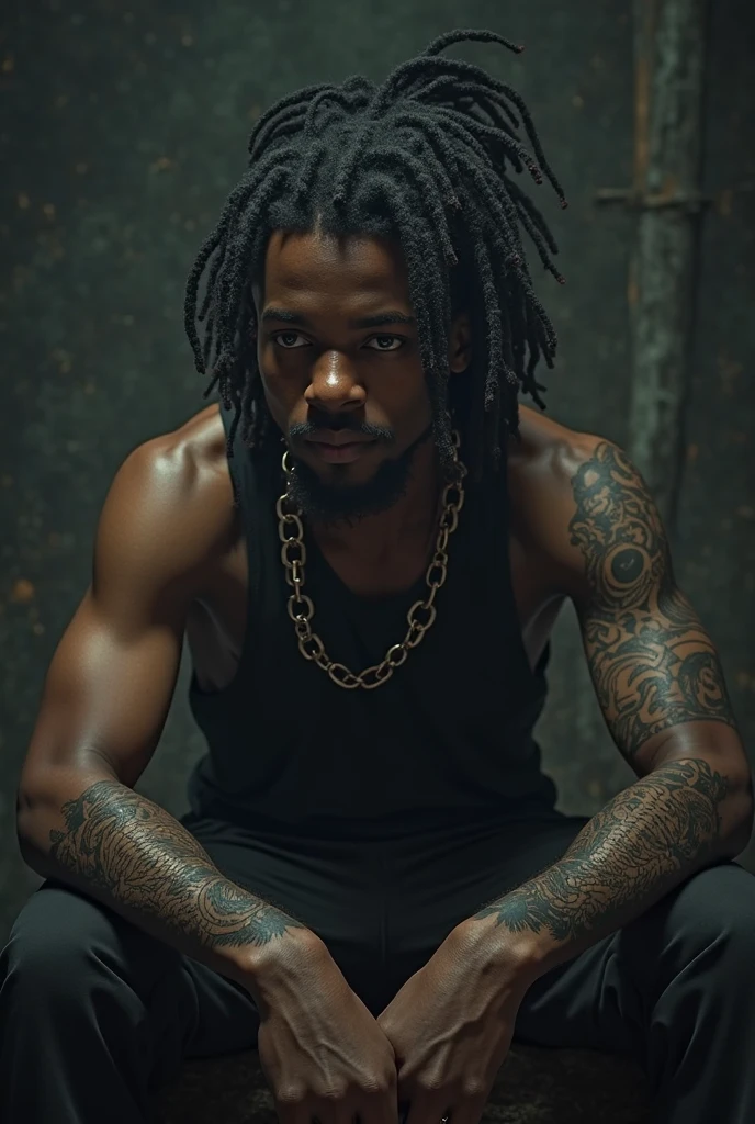 Boy with dreads strong chain that says yayhs and has jordans 