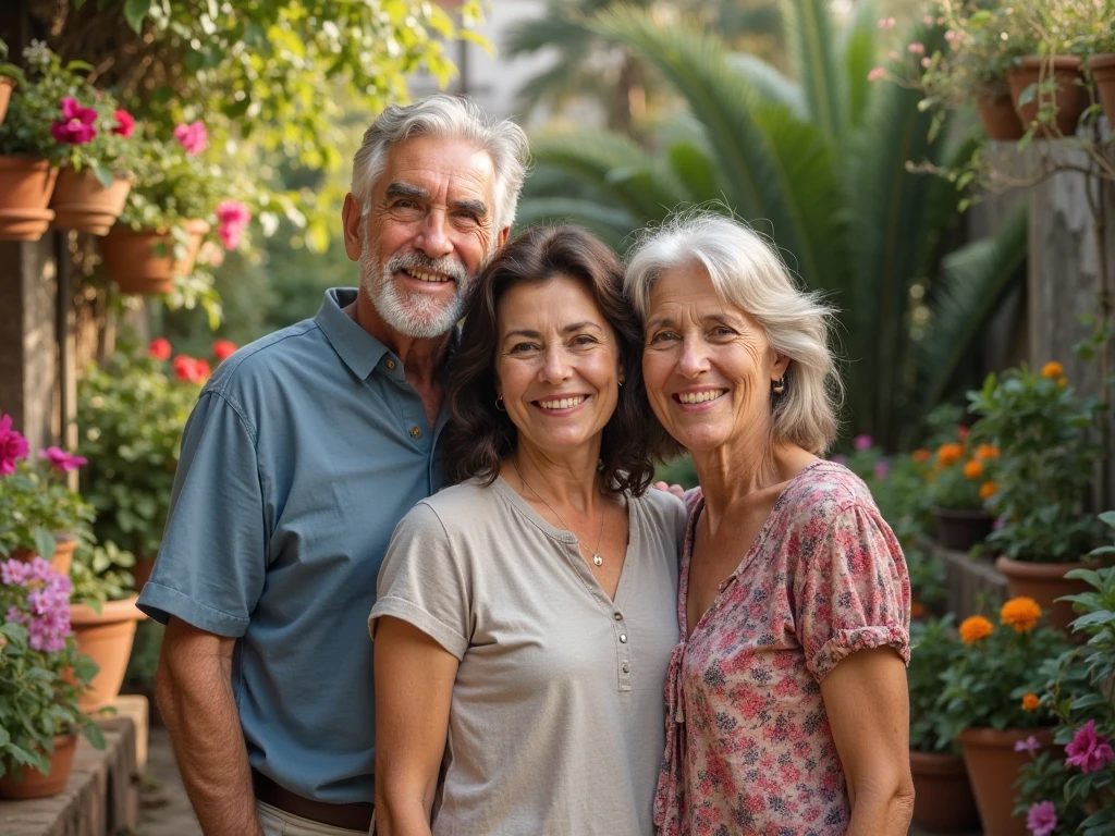 An middle age latin couple hugging and smiling