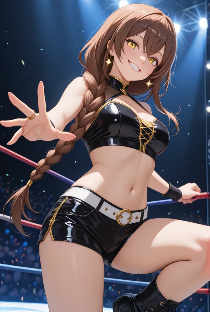 Ultra-high resolution, 1 Girl, 18 years old, (Idols:1.4), (Famous actresses :1.4), (Beautiful detailed face:1), ((Best Quality)), 1 Girl:1, 18 I, Cinematic Light, ,Mood lighting, (((Perfect Anatomy:1.10))), (Finely detailed face:1.2), (Representative works:1.5), (Best Quality:1.2), Looking at the Viewer, Lipstick, V-shaped eyebrows, V Line Jaw, ((Prevents clothing from digging into the skin)), (Sexual crying face:1.3), (Heavy breathing:1.3), (The background is blurred), Glossy texture, Strong winds:1.3, (Long hair blown by the wind:1.3), (Her eyes are black:1), (Perfect Face:1.4), (Beautiful detailed eyes), ((Shiny skin:1.3)), (Extremely smooth expressed skin), (((Sweaty skin:1.4))), White Skin, Slender, Narrow nose, (Narrow waist:1), (Almond Eyes:1), (Big Breasts:1.2), There is cleavage in the chest, Bangs, Light makeup, Small Ass, ((((Wrestling match venue:1.4)))), (((Inside the professional wrestling ring:1.3))), ((Sexy Sparkly Wrestling Costumes:1.3)), ((Sexy design swimwear:1.3), (( Intricate design of white wrestling costume:1.3)), ((((My crotch is wet:1.4)))), ((((Sweat makes clothes transparent:1.3)))), (Patent leather long wrestling boots), Thimble Skin Gloves, (((Sitting on the floor))), (((Spread your legs))), ((((Low - Angle)))), ((((View from below)))),