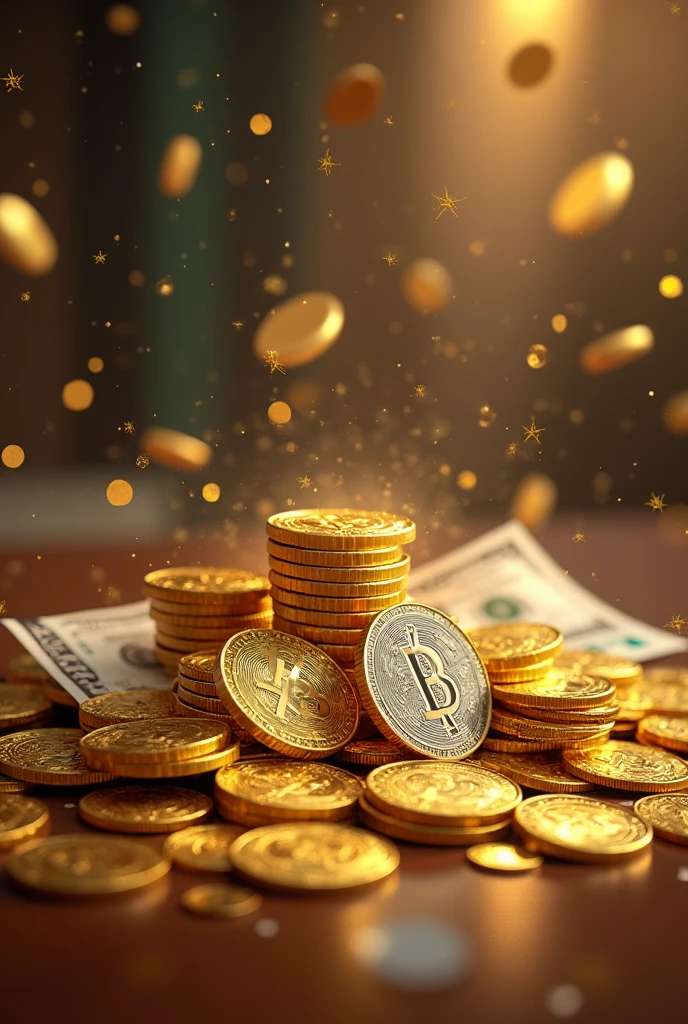 pile of dollars burning while one bitcoin stand in front with an 3d perspective, Surrealism, high detail, 16k, UHD, super detail, high quality