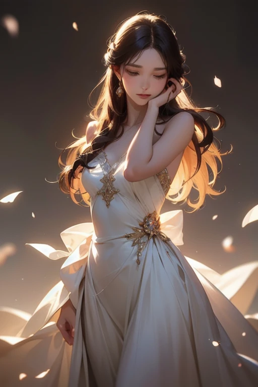 masterpiece, best quality, 1girl, solo, ((mature female)), round pupils, long hair, hair, princess, black dress, fantasy, happy, looking at viewer, cartoon, anime, (oil painting)