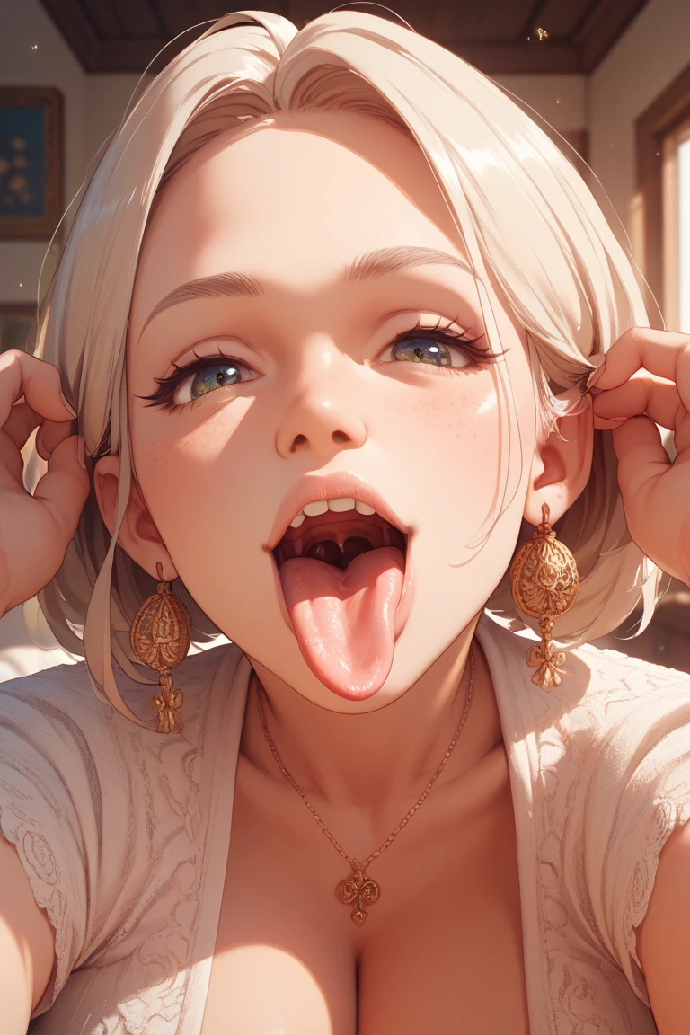Beautiful anime girl , 20 years old, long hair, bangs pointy ears, horns, seductive.