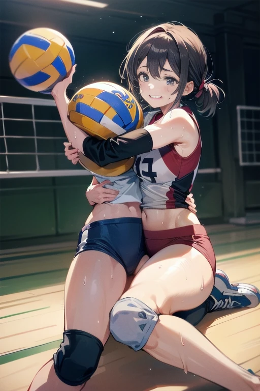 unity 8k wallpaper, anatomically correct, (((masterpiece))), (((best quality))), (((ultra detailed))), (((high-resolution))), ((Ultimate cutie)), perfect hands, perfect finger, (((good anatomy))), detailed beautiful face, shiny hair, (((gyaru))), (potbelly), (curvy), medium breasts, ((Thick thighs)), (((solo))), ((seductive smile)), (((blush))), (half open mouth),
BREAK, (((sit astride the perfectly spherical shape 6-inch volleyball))), (((Straddling a perfectly spherical 6" volleyball))), (((Perfectly spherical 6" volleyball fits perfectly crotch))), BREAK, (((Rub the Perfectly spherical 6" volleyball against crotch))),
BREAK, (Collared volleyball uniforms), sleeveless, ((buruma)), ((kneepad)), (pussy juice stained), (elbow pad), (((sweat))), (((covered in sweat))), ((deep breathing)), in Volleyball Court, indoor, lighting, looking at viewer, full body, (spoken heart)