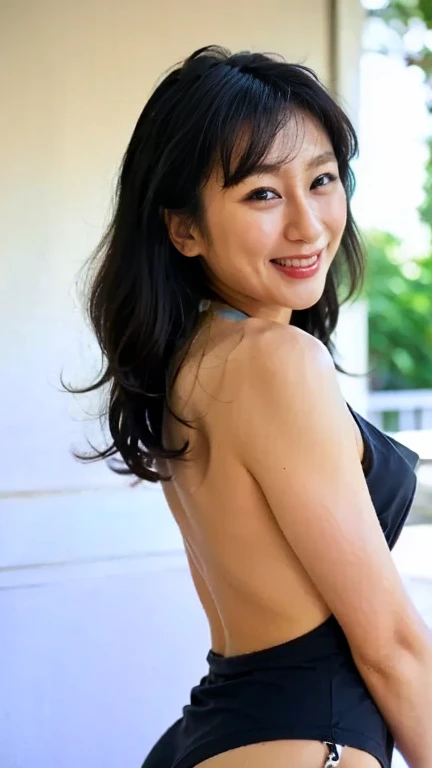 Beautiful woman,Japanese,swept bangs,bob hair,Black hair,Look at me,good smile,in street,sexy shoot,take a close-up face,petticoat,hot pants,NSFW,masterpiece,best quality,ultra detailed