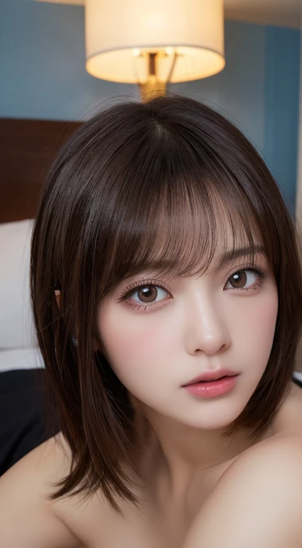 masutepiece, Best Quality, Illustration, Ultra-detailed, finely detail, hight resolution, 8K Wallpaper, Perfect dynamic composition, Beautiful detailed eyes , Hotel(Bet), Sexy face,Face feeling ecstasy,Face at the peak of sexual arousal,Excited face from sex