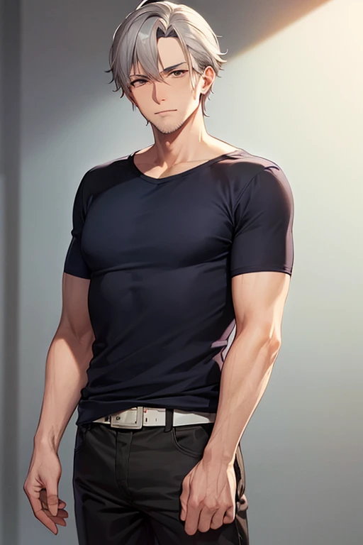 Detailed black hair boy, detailed blue eyes, muscular, sexy,wearing white shirt and short shorts