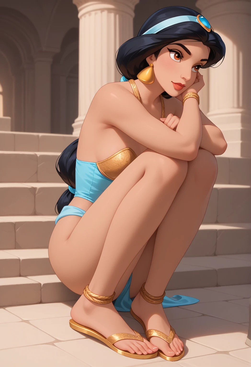Princesa Jasmine Princesa da Disney deitada, pornografia POV, explicit pornography explicit pornography, symmetrical face, boca perfeita, alta qualidade, Hiper realista.